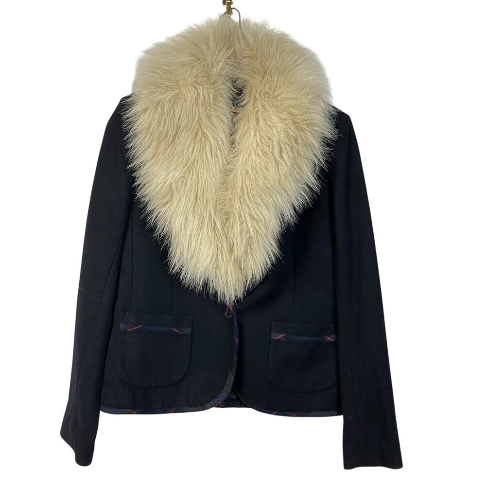 Juicy Couture Blazer M Detachable Faux Fur Collar Preppy Academia Wool Glam